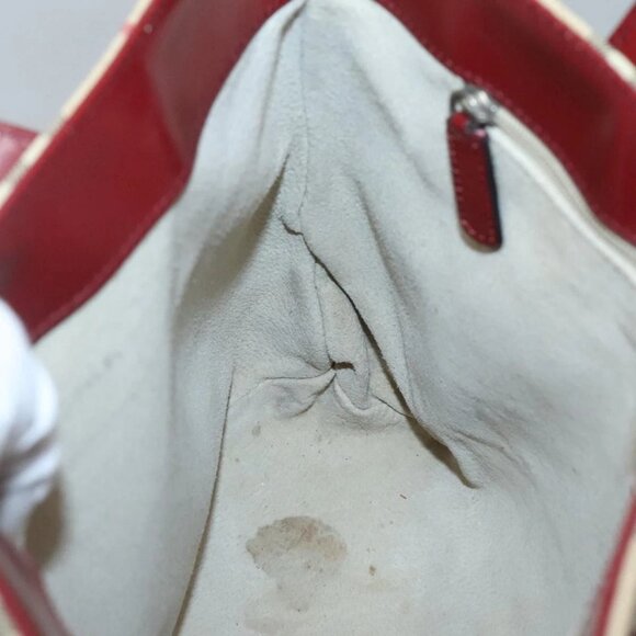 BURBERRY Nova Check Hand Bag PVC Beige Red Silver Auth - Picture 14 of 16